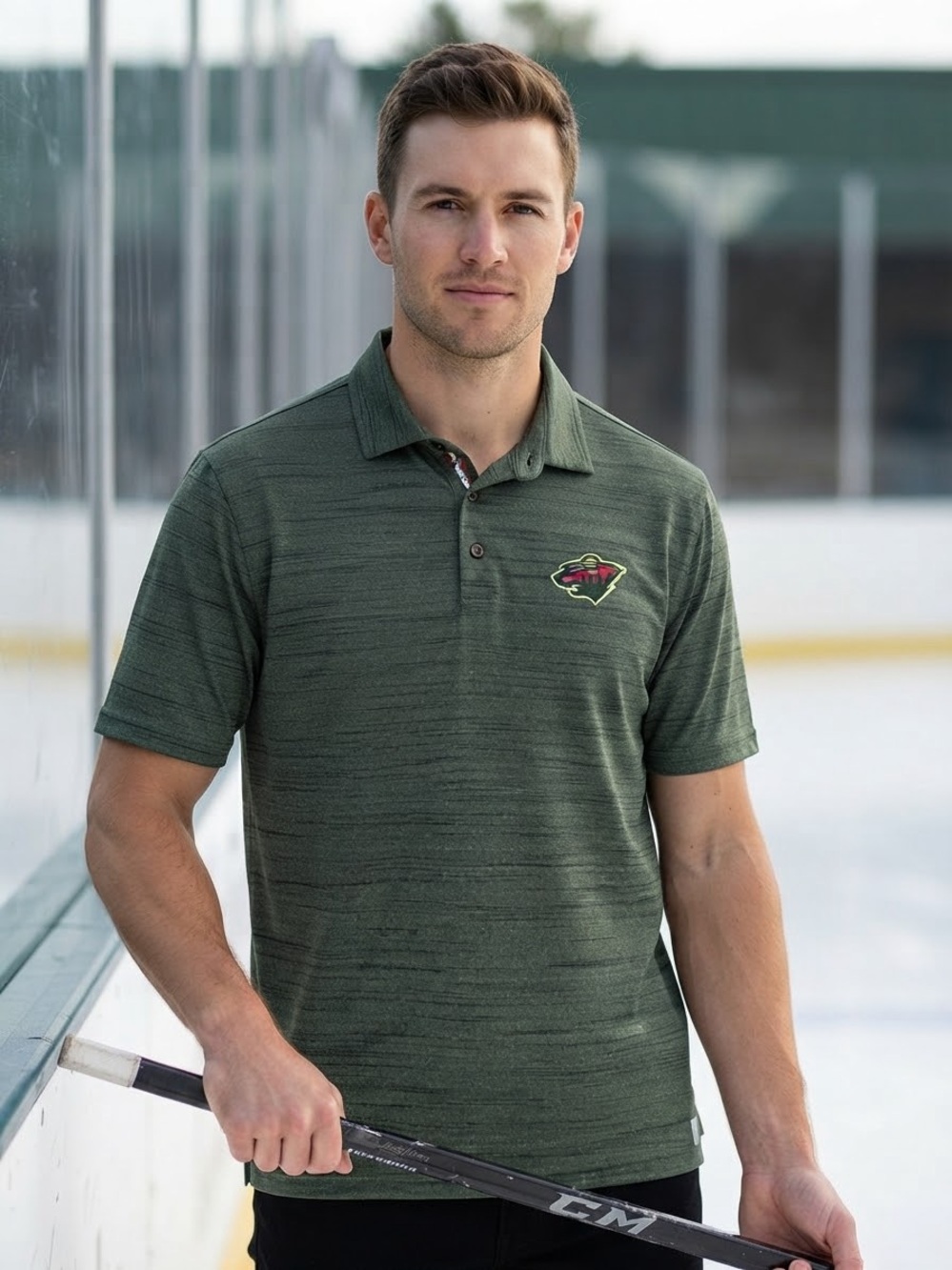 Levelwear Minnesota Wild NHL Polo Shirt Mens Large Green Heather Short Sleeve